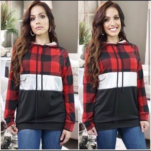 New! Clearance 🔥 Buffalo Plaid Silver Sequin Hoodie Pullover Top